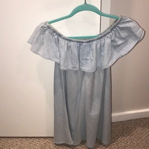 EXPRESS OFF THE SHOULDER JEAN DRESS